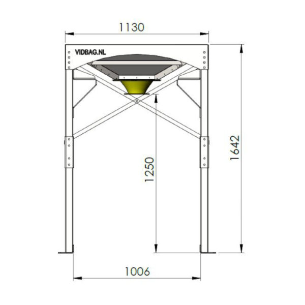 Vidbag Modulo SP Spike discharge station for bigbags. Drawing with measurements