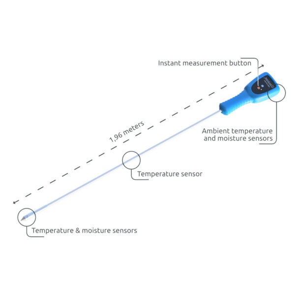 AgroLog Wireless Sensor Spear mede a temperatura e humidade das culturas armazenadas