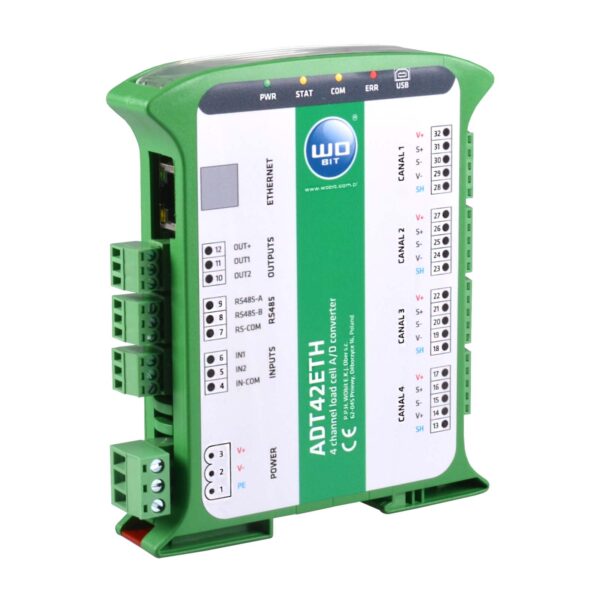 Condicionador de sinal WObit ADT42-ETH com interface Ethernet, USB e RS485.