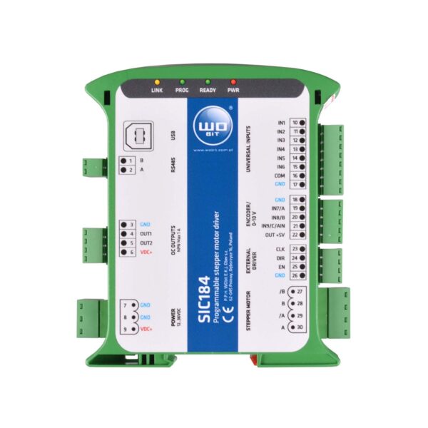 WObit SIC184 Programmeerbare stappenmotorbesturing. Overzicht terminals