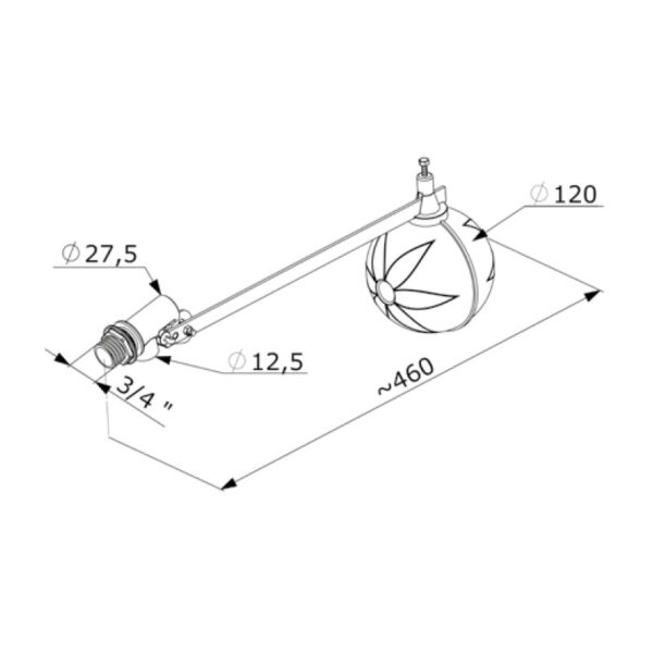 Haase úszószelep méretei 120 mm-es golyóval és 3/4" csatlakozóval