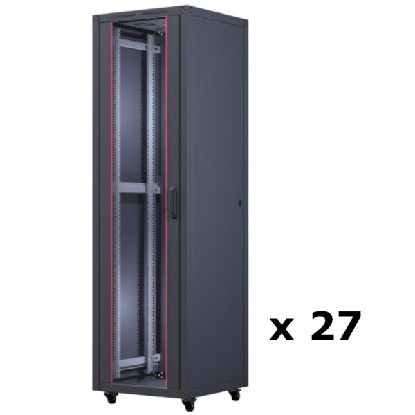 Upcom, Basicline 19" szabadon álló szekrény, fekete, beltéri szerver rack, 600x600, 27 db,