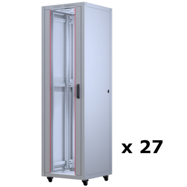 Upcom, Basicline 19" szabadon álló szekrény, szürke, beltéri szerver rack, 600x600, 27 db,