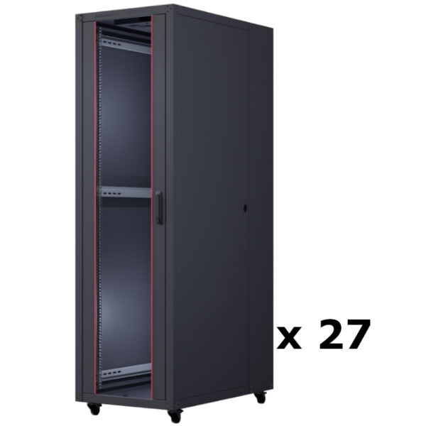 Upcom, Basicline 19" frittstående skap, svart, innendørs serverrack, 600x1000, 27 stk.