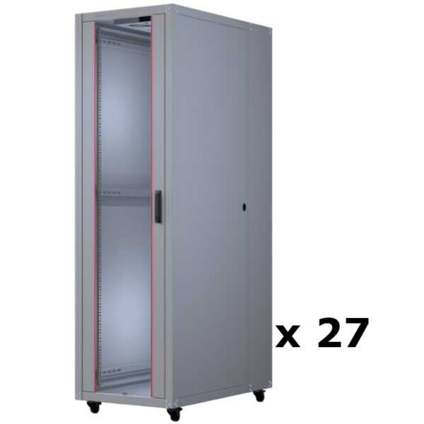 Upcom, Basicline 19" frittstående skap, grå, innendørs serverrack, 600x1000, 27 stk,