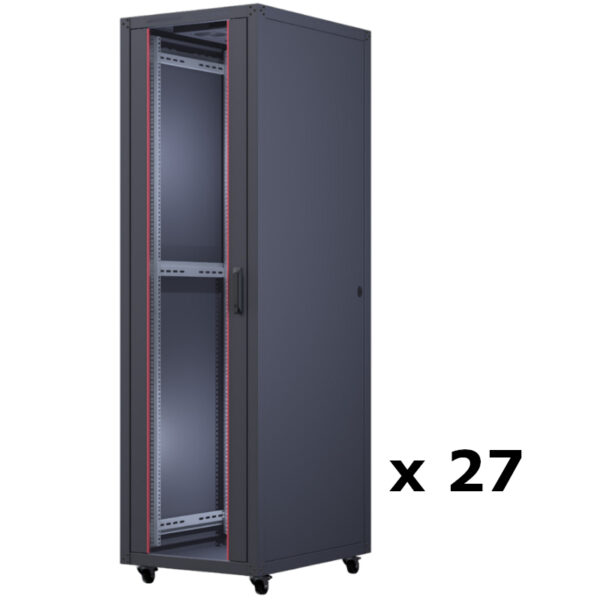 Upcom, Basicline 19" szabadon álló szekrény, fekete, beltéri szerver rack, 600x800, 27 db,