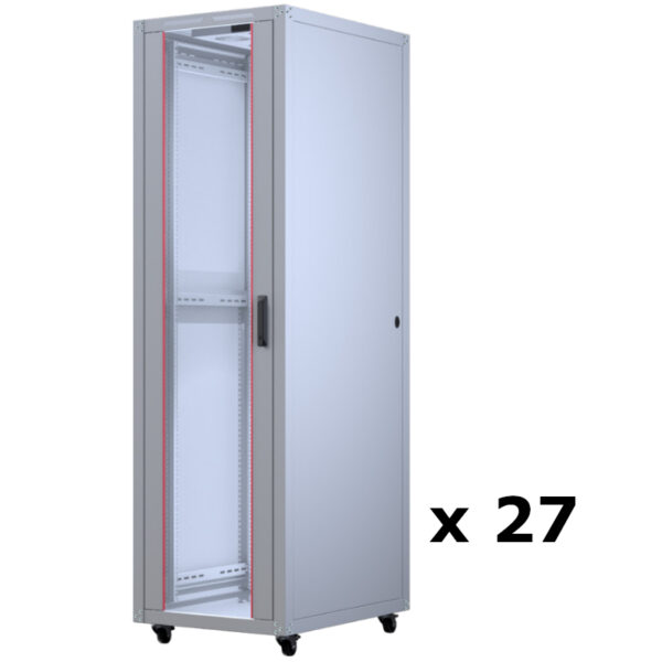 Upcom, Basicline 19" szabadon álló szekrény, szürke, beltéri szerver rack, 600x800, 27 db,