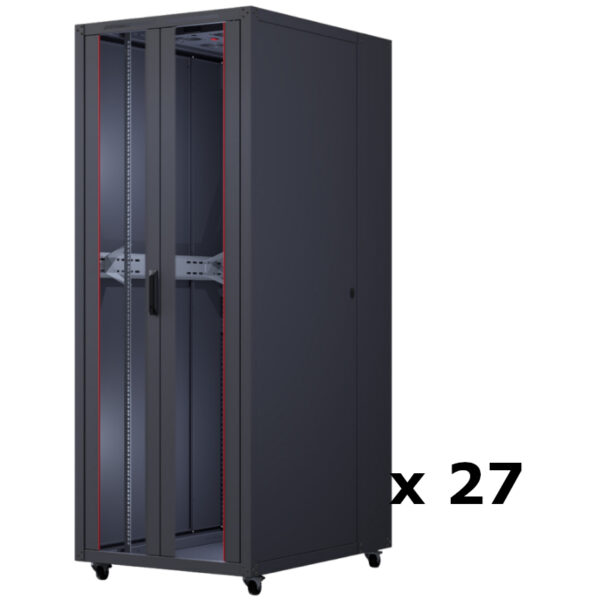 Upcom, Basicline 19" vrijstaande kast, zwart, indoor server rack, 800x1000, 27 st,