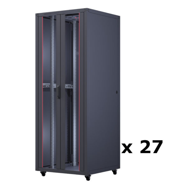 Upcom, Basicline 19" frittstående skap, svart, innendørs serverrack, 800x800, 27 stk,