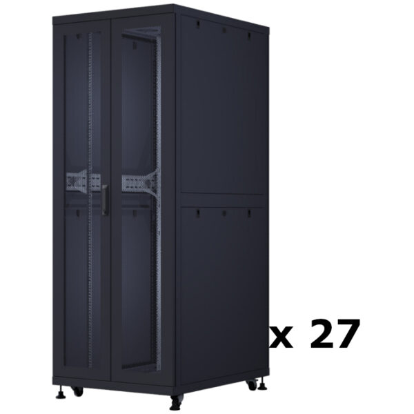 Upcom, Serverskap 19" frittstående skap, svart, innendørs serverrack, 800x1000, 27 stk,