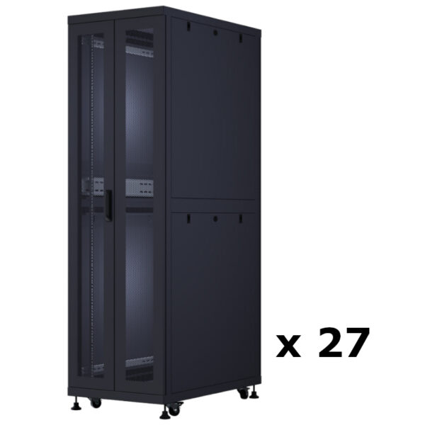 Upcom, Serverskap 19" frittstående skap, svart, innendørs serverrack, 600x1000, 27 stk,